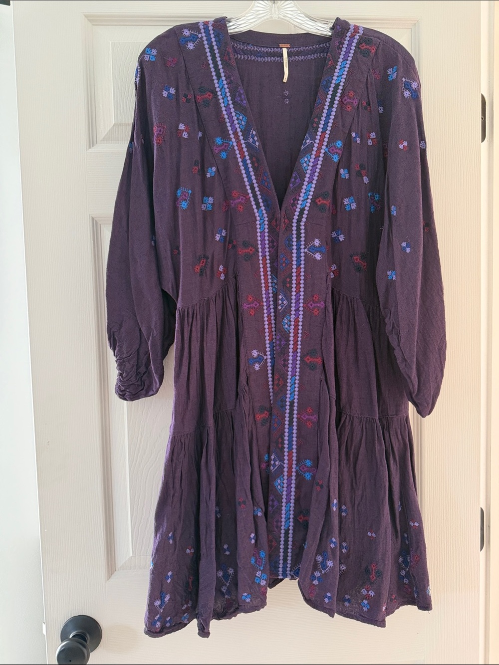 Free People Purple Embroidered Tiered Midi Dress